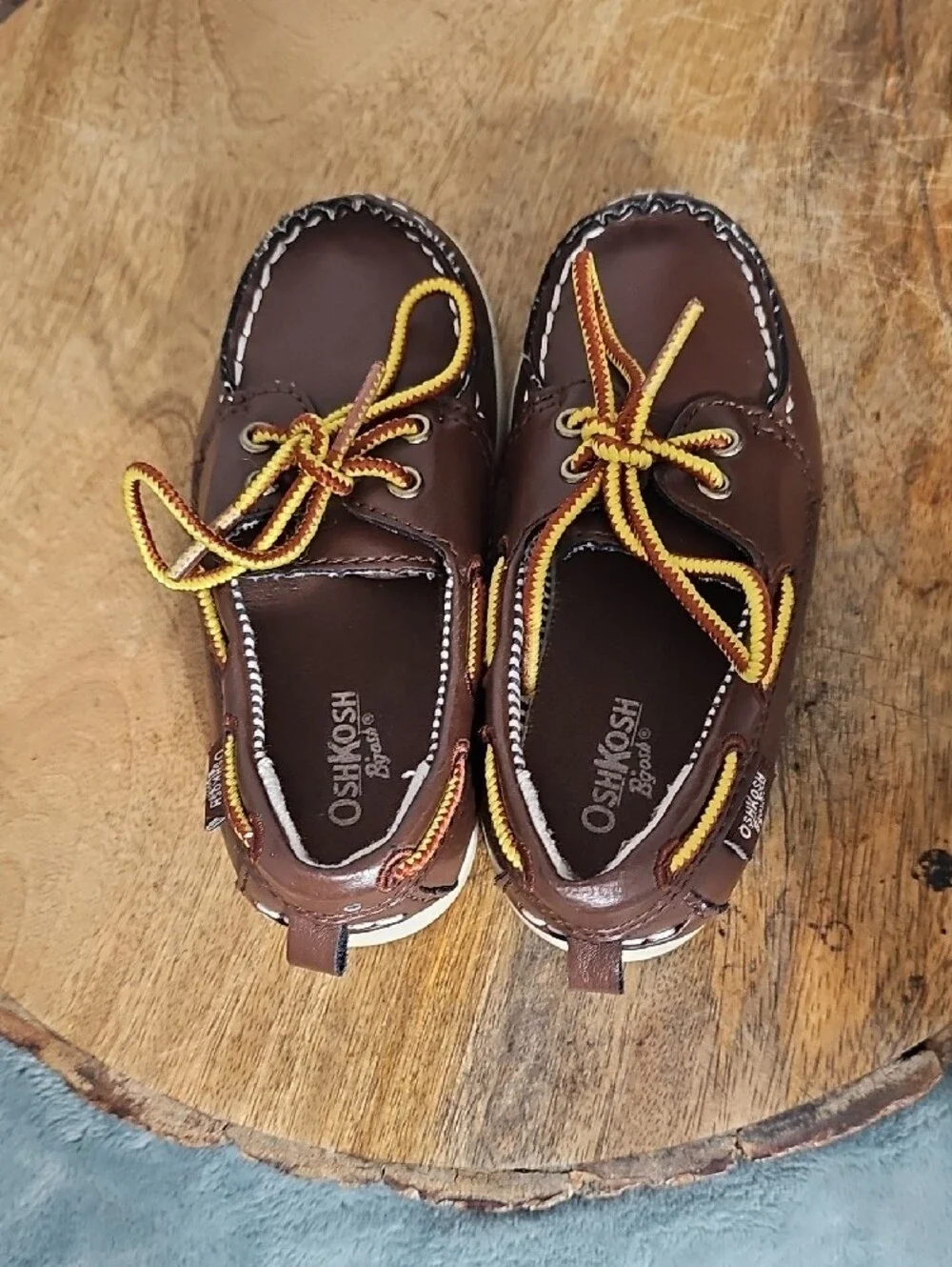 OshKosh B'gosh Brown Leather Moccasins with Yellow Accent Laces